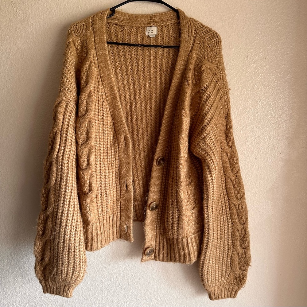 Tan A New Day Slouchy Button Knit Cardigan!